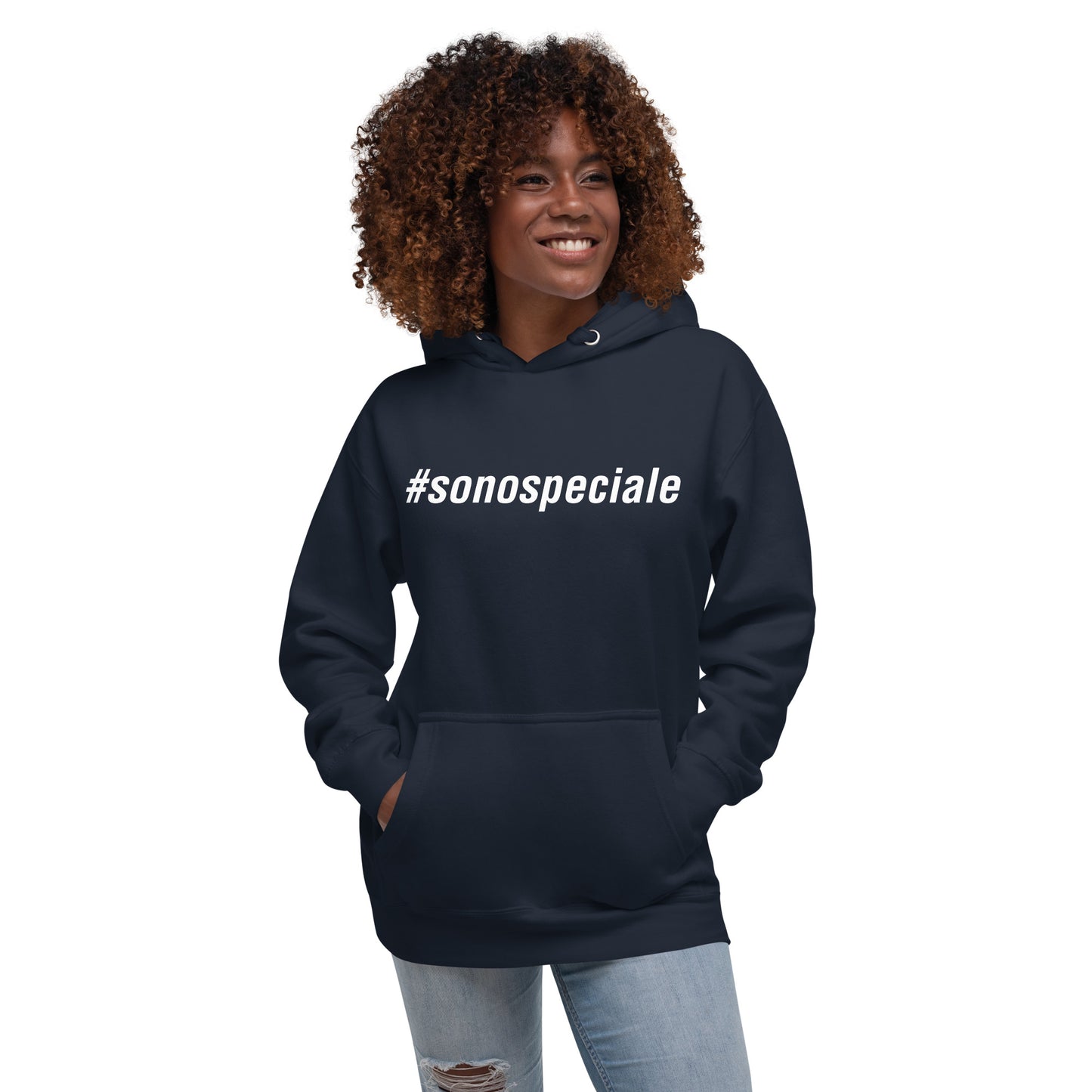 Felpa con cappuccio unisex "#sonospeciale" (navy)