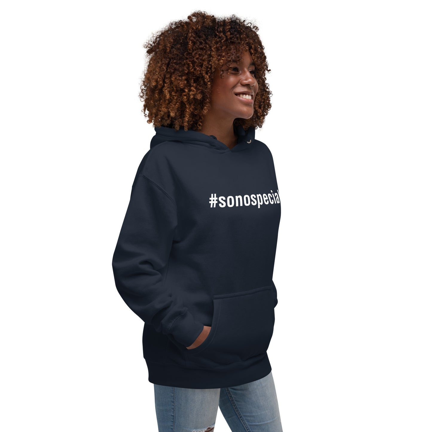 Felpa con cappuccio unisex "#sonospeciale" (navy)