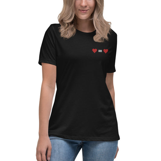 T-shirt ricamata donna "Ogni cuore vale uguale" (nera)